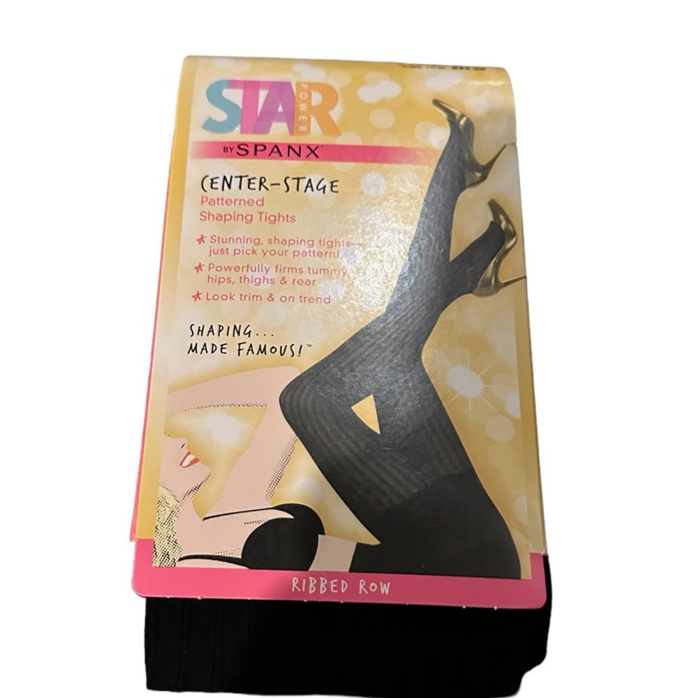STAR by SPANX women’s CENTER STAGE PATTERN SHAPING TIGHTS BLACK RIBBED ROW